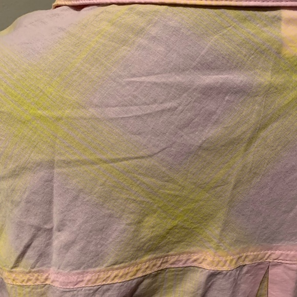 BP Windowpane Crop Button Up Shirt in Pink and Yellow 1X NWT - Picture 4 of 6